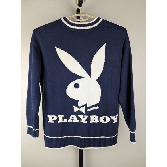 NWT Playboy X Missguided Navy Cardigan Sweater navy blue white bunny - Picture 1 of 8